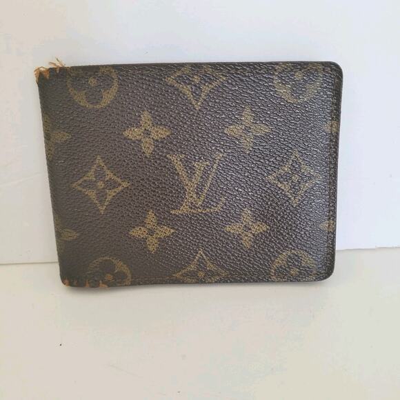 Vintage Louis Vuitton Men's LV Brown Bi-Fold Leather Wallet Monogram Card Bill - Picture 1 of 11